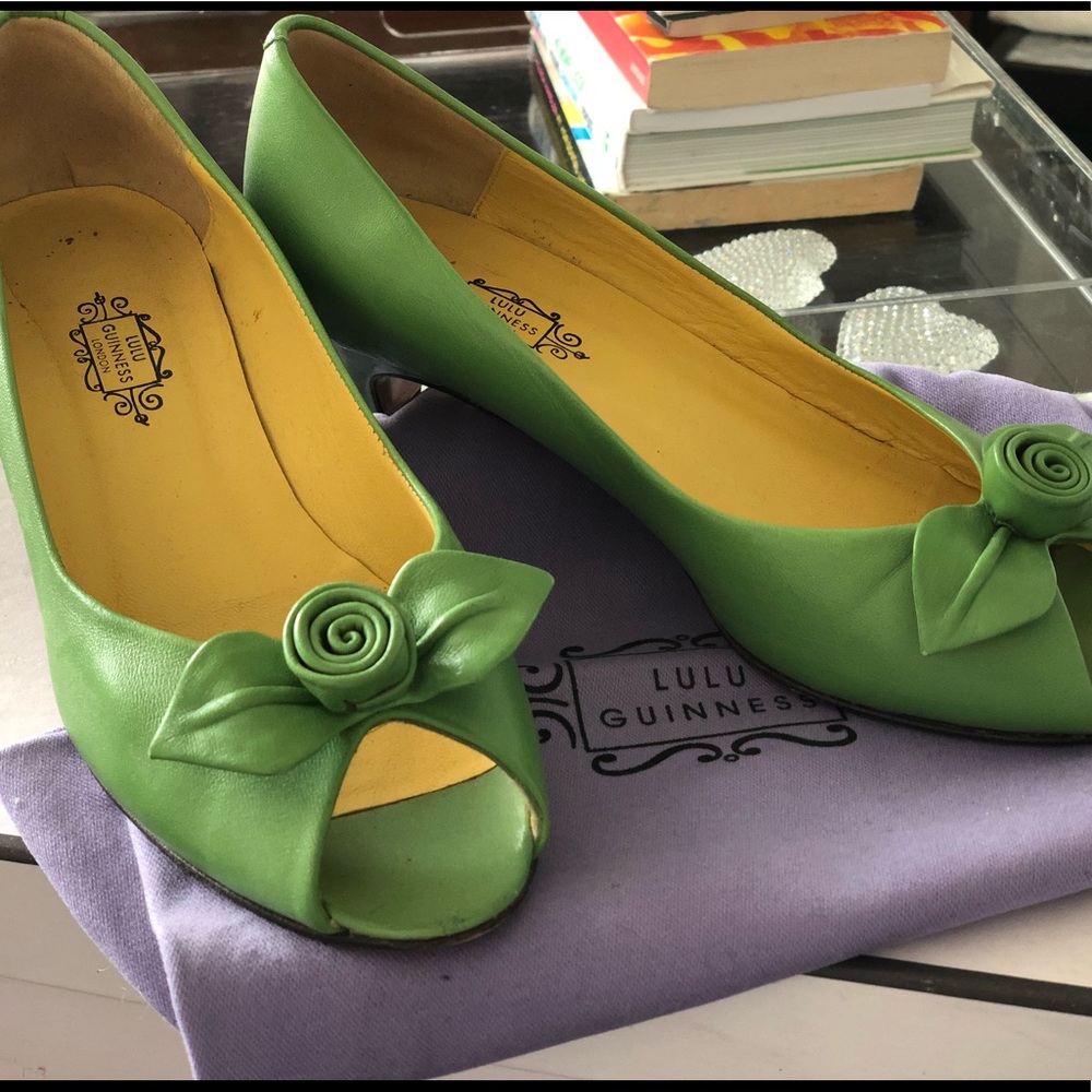 Bright green kitten heel shoes
